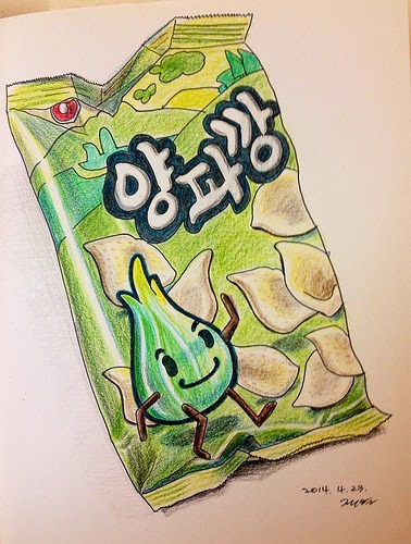 색연필로 양파깡 과자봉지 그리기