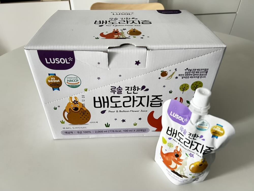 환절기 및 미세먼지 잔기침 잡는 배도라지즙 추천 및 효능 - 루솔 진한 배도라지즙 박스포장과 1포