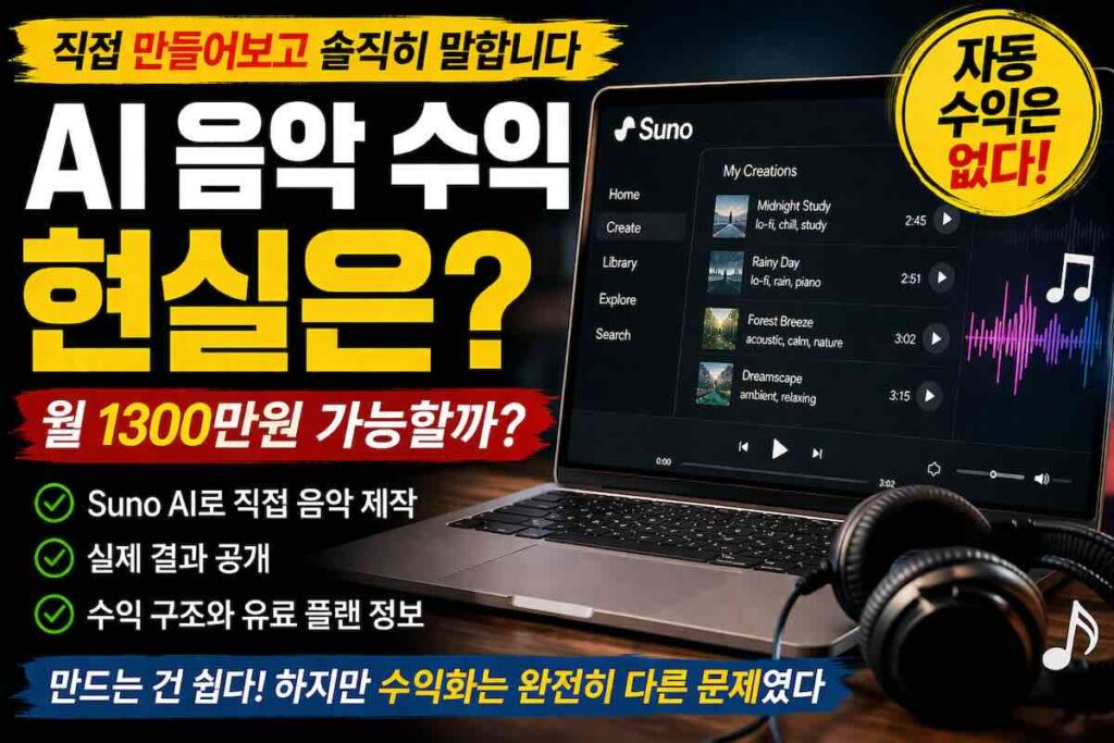 AI 음악 수익화 현실 후기 (Suno로 직접 만들어보니 이렇습니다)